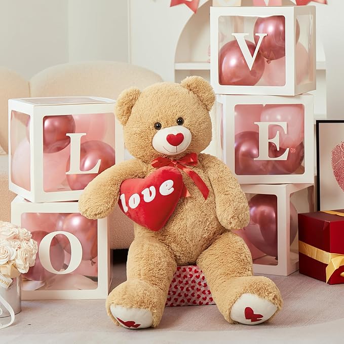 MorisMos Giant Teddy Bear Stuffed Animal, Red Love Heart Large Bear Plush for Girlfriend, Soft Bear Gift for Boyfriend Kids, 33inch