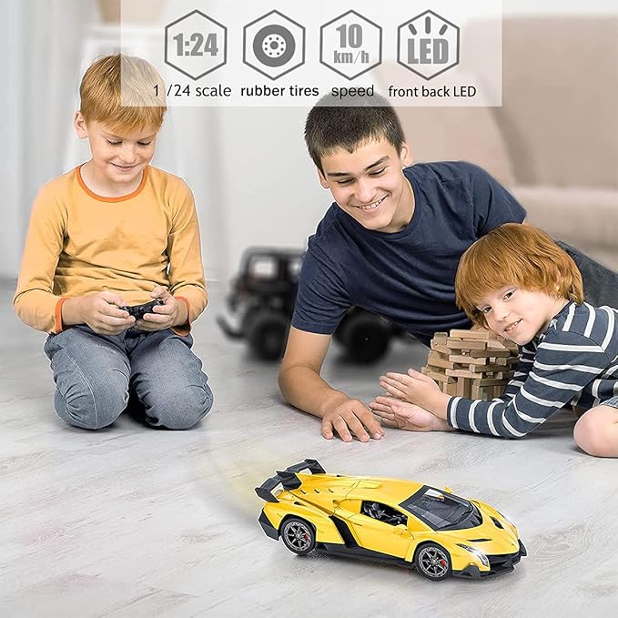 QUN FENG Remote Control RC CAR Racing Cars Compatible with Lamborghini Veneno Officially Licensed 1:24 Toy RC Cars Model Vehicle for Boys 6,7,8 Years Old,Yellow