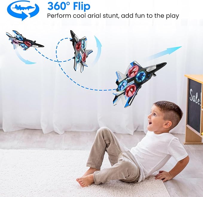 RC Plane Drones for Kids Remote Control Airplane, Aircrafts for Boys and Girls, Jet RC Helicopter Drone with LED Lights, Altitude Hold, 360° Flip, 2 Rechargeable Batteries Fly Toy