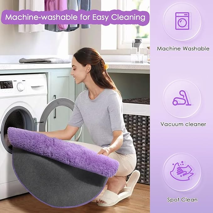 Amdrebio Purple Round Circle Rugs 6Ft for Girls Bedroom Decor Aesthetic, Large Fluffy Fuzzy Area Rugs for Kids Room, Soft Cute Furry Plush Shaggy Lavender Carpet for Living Room, Baby Nursery, Dorm