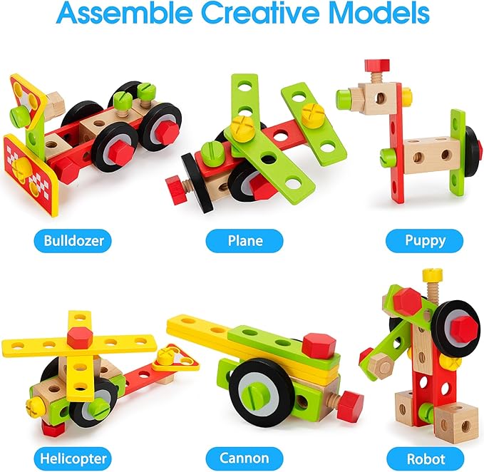 Kids Tool Set with Electric Drill, 46 Pcs Wooden Toddler Play Tools Set with Tool Box, Montessori STEM Educational Construction Building Toy for 3 4 5 6 Year Old Boys Girls Birthday Gifts