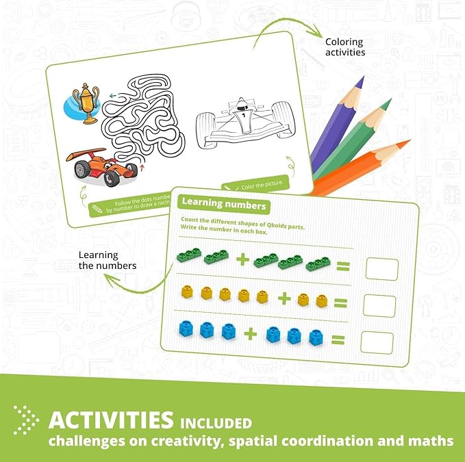 Engino: Qboidz Racing Car - 10 Model Brick Building Set, Toy Construction, Coloring & Math Activities, Stack-Click Assembly, STEM Play-Learn, Kids 4+