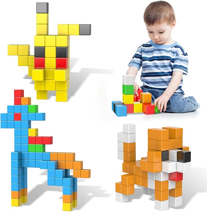 Magnetic Blocks, Gifts for 3 4 5 6 Year Old, Magnet Building Blocks for Toddlers, Girls & Boys, Montessori - Autism - Sensory Magnetic Toys for Kids Ages 3-5 4-8, 1.22inch, 56PCS
