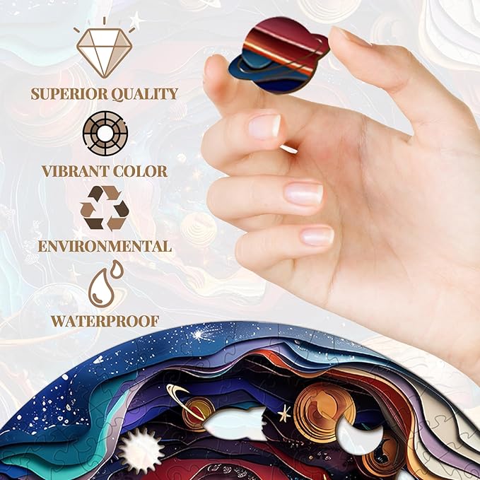 Wooden Puzzle for Adults-3D Visual Effect Universe Unique Shape Advanced Wooden Jigsaw Puzzle for Adults and Kids,Best Birthday Gift,Wood Box Craft Kit (Medium)