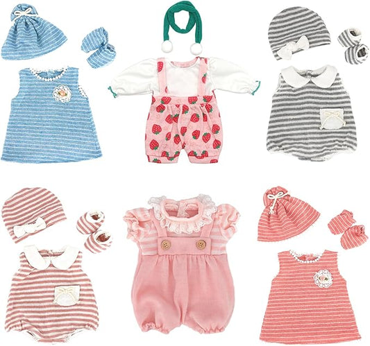 UNICORN ELEMENT 6 Sets 14-18 Inch Baby Doll Clothes, 16 Inch Doll Outfit for 43cm Reborn Dolls, Total 15 Pcs Onesies Doll Clothes and Accessories for 18 Inch Girl Dolls