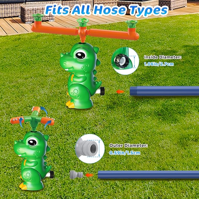 4-in-1 Dinosaur Water Sprinkler Baseball Toys,360° Spinning Water Play Game, Water Baseball, Water Splashing Toy for Kids Outdoor, Summer Backyard Lawn Pool Party Fun for Boys Girls (Green)