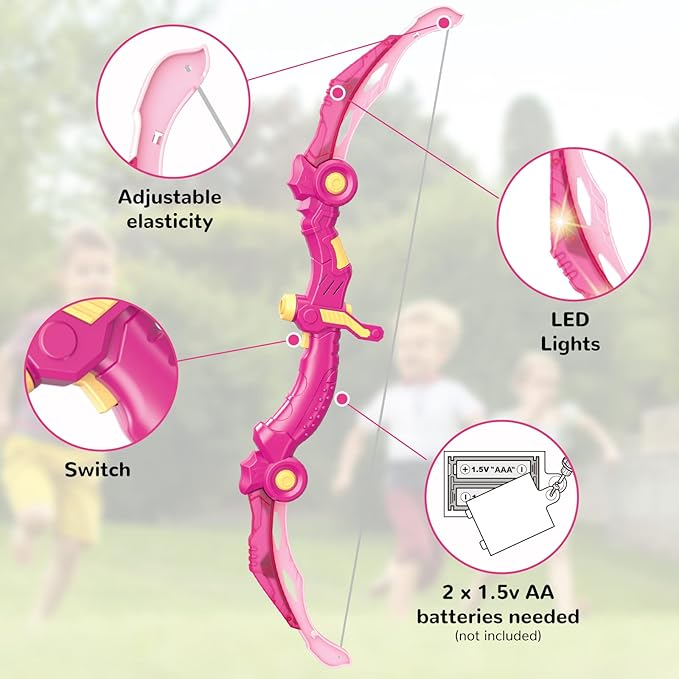 GMAOPHY Bow and Arrow Toys with LED Flash Lights, Birthday Gift for Girls 4 5 6 7 8 9 10 Year Old, Archery Set Indoor Outdoor Activity with 20 Suction Cup Arrows, 2 Targets & Quiver, Kids Sport Toys