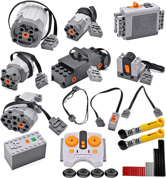 32Pcs Power Function Kit Set Motor Battery Infrared-Remote-Control Receiver Train Adjustable Speed Motor Parts, Motor Power Change Parts Compatible with mainbrands Technic-Parts