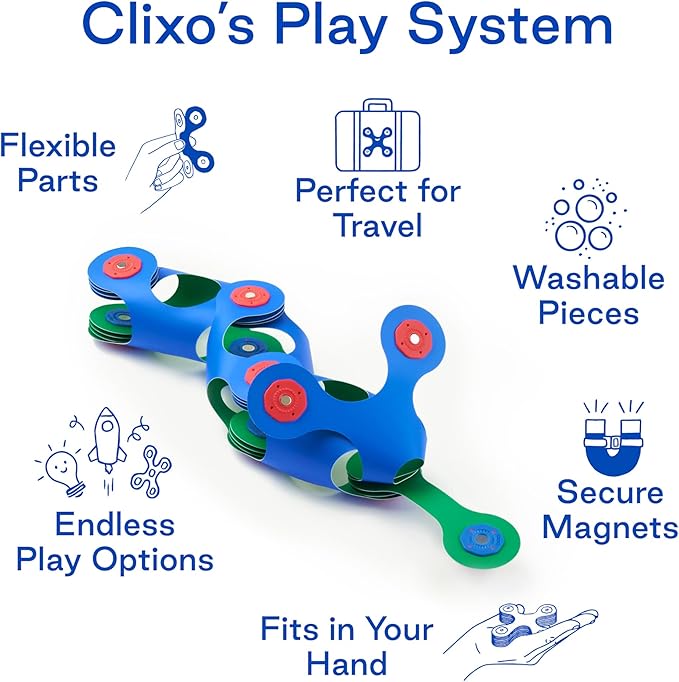 Clixo Itsy Magnetic Toy for Kids - Flexible, Durable, Imagination-Boosting Magnet Building Toy. Educational Multi-Sensory STEM Experience. Great as a Travel Game. Ages 4-99. 18 Piece Pack