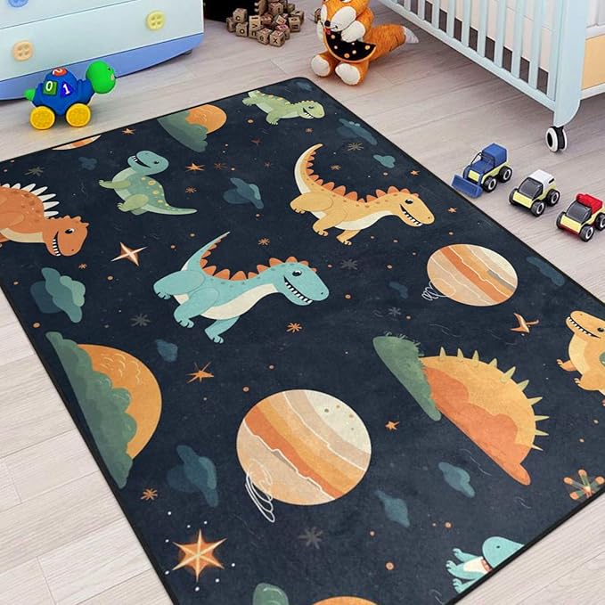 Dinosaur Rug, Kids Playmat Rugs - 5x7 Ft Kids Carpet with Rubber Backing, Cute Baby Dinosaur Park Play Mat Great for Boys Girls Bedroom Playroom - Non-Slip Have Fun Safe Nursery Rug