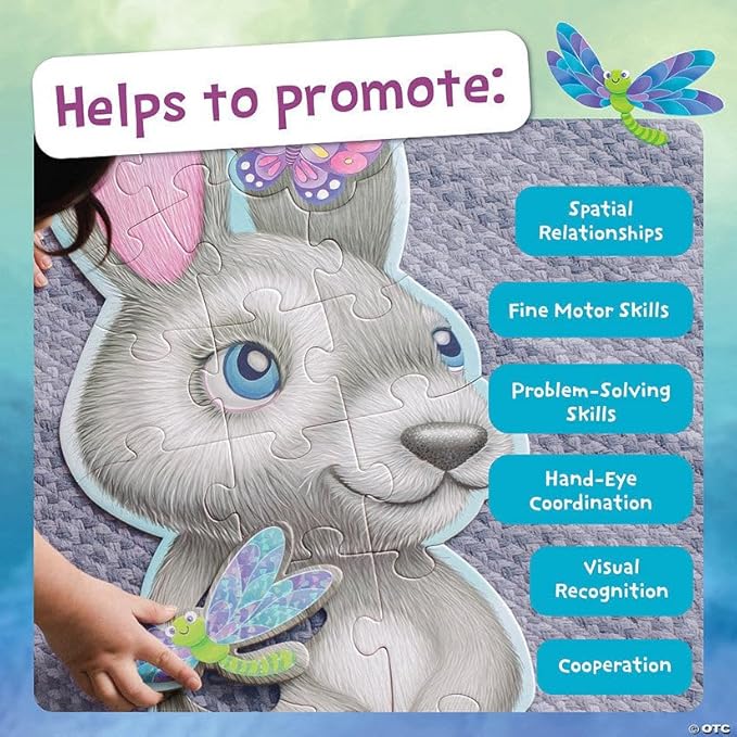 Peaceable Kingdom Shimmery Bunny Shaped 41 Piece Floor Puzzle, 3 feet x 2 feet - Great Easter Basket Stuffers and Easter Gifts for 3 Year Olds, 4 Year Olds & Up