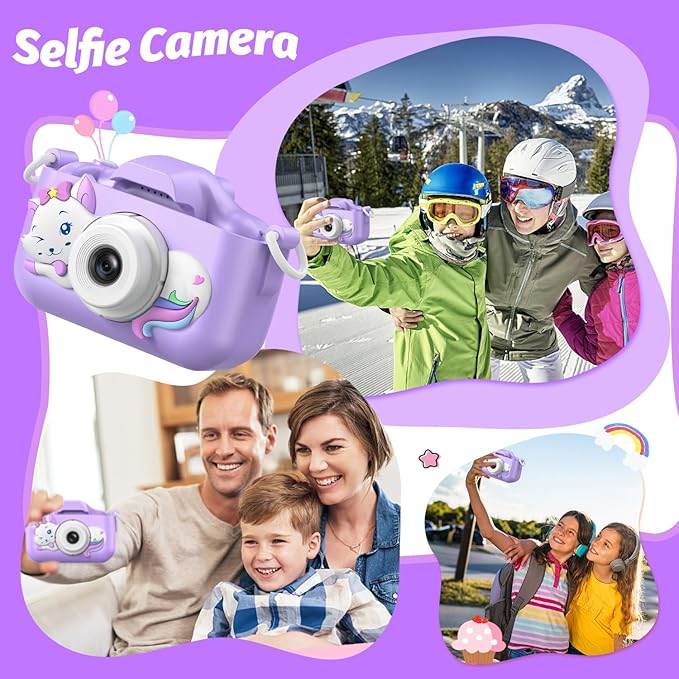 Goopow Kids Selfie Camera Toys for Girls Age 3-9, Digital Video Camera Toy with Protective Cover,Christmas Birthday Festival Gifts for 3-9 Year Old Girls Boys- 32GB SD Card Included (DC-H21-PURPLE)