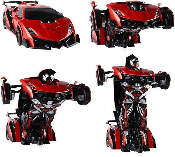SainSmart Jr. Remote Control Car, Transform Robot RC Cars for Kids Toys, 1:14 Scale Car with One-Button Deformation, 360°Drifting, and Realistic Engine Sound, Gifts for Boys Girls Aged 8+, Red
