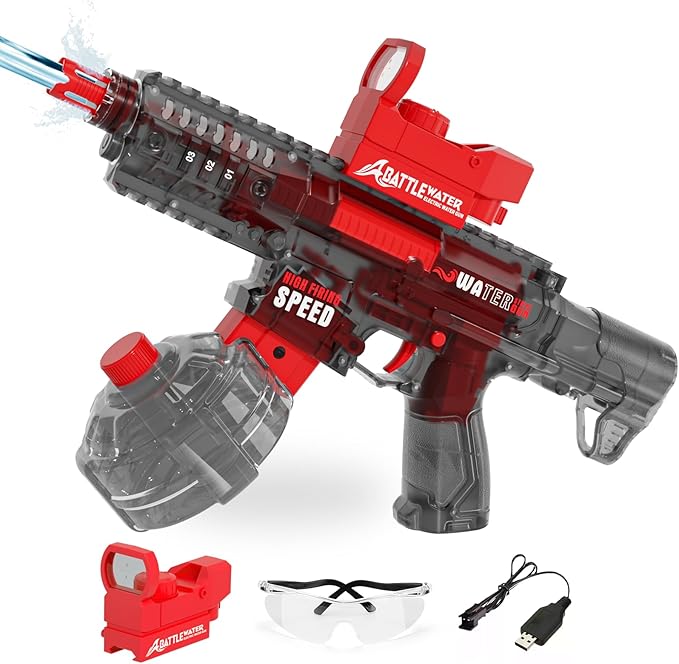 2025 Electric Water Guns for Adults Kids, Automatic Water Gun Toy for Kids Ages 4-8 8-12, Large Capacity High Power, 32ft Ultra-Long Range, Summer Pool Outdoor Beach Water Toys for Boys Girls（Red）