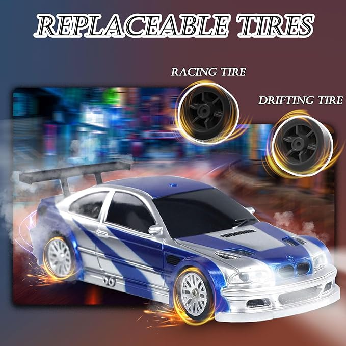 1/43 Mini RC Drift Car with Gyroscope, 2.4GHz Full Proportional High Speed Remote Control Car, RTR 4WD Fast RC Cars with LED Lights Racing Tires, Hobby RC Cars Toy Model Gift for Adults, Kids, Boys