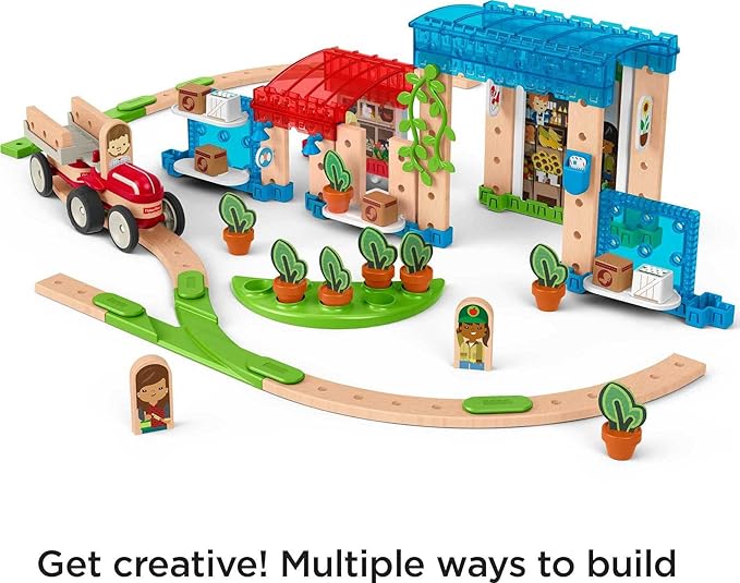 Fisher-Price Wooden Building Toy Wonder Makers Design System Build Around Town Starter Kit, 75 Wood Piece Playset for Preschool Kids Ages 3+ Years