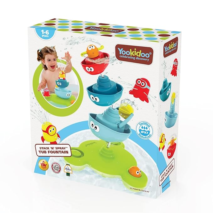 Yookidoo Stackable Baby Bath Toy (Ages 1-6 Years) Stack N' Spray - 7 Moveable Pieces - Interactive Fun Toy for Bath Time - for Toddlers, Babies, Kids, Boys & Girls