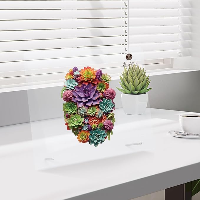 Succulent Waterfall Wooden Puzzles, 1000 Pieces Jigsaw Puzzles 28.1'' x17.3'', Unique Design Liberty Wooden Puzzles for Adults and Kids, Family Game Gift Medium Size