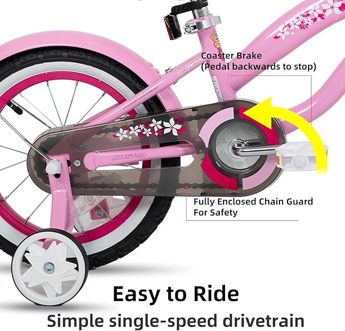 JOYSTAR 12 14 16 Inch Kids Cruiser Bike for Ages 2-7 Years Old Girls & Boys, Children's Bicycle with Training Wheels, Coaster Brake, Fenders & Adjustable Seat