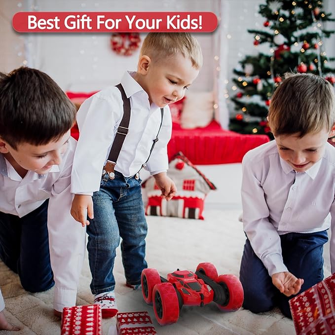 Remote Control Car Double Sided 360°Rotating 4WD RC Cars with Headlights 2.4GHz Electric Race Stunt Toy Car Rechargeable Toy Cars for 6-12 Year Old Boys Girls BirthdayGift (Red)