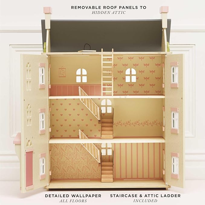 Le Toy Van - Gorgeous Cherry Tree Hall Large 4 Storey Wooden Doll House Play Set For Girls or Boys | Great As A Gift | Suitable for Ages 3+