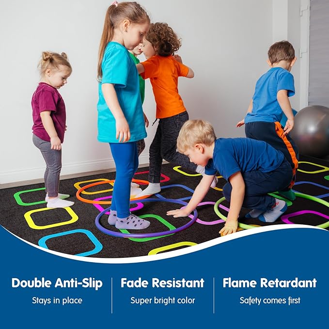 Booooom Jackson Classroom Rug Elementary, Black Classroom Carpet Preshool 24 Seating Rug for School, Classroom Area Rug Educational Carpet with Non-Slip Backing (7.5 x 13 ft, G005-Color Mirage-Plus)