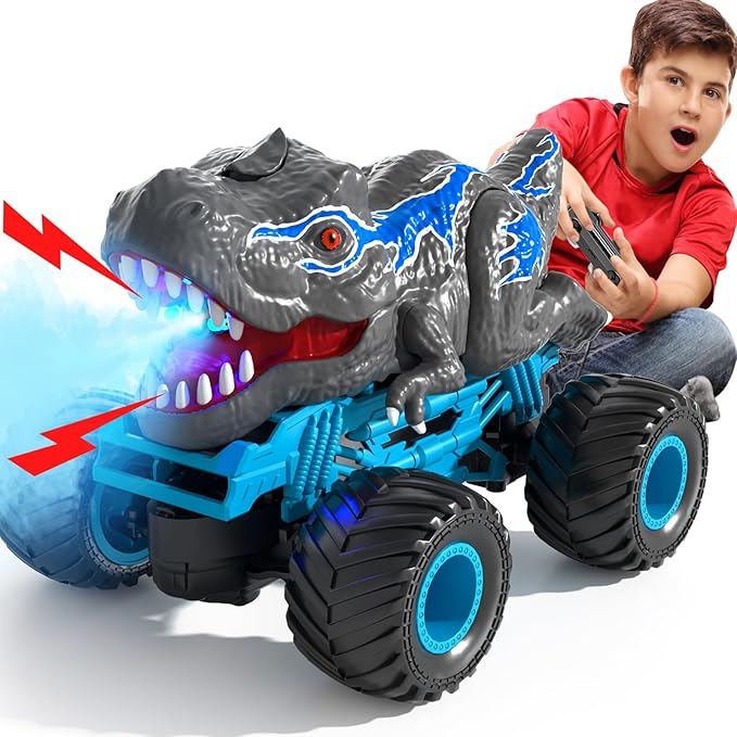 Remote Control Dinosaur Car for Boys Kids, 2.4Ghz RC Dinosaur Truck for Toddlers, Electric Hobby RC Car Toys with Light & Sound Spray Christmas Birthday for 3 4 5 6 7 8 Year olds Kids Boys