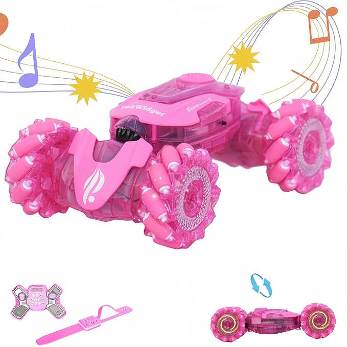 Pink Remote Control Car for Girls, RC Gesture Control Stunt Car with Light & Music，4WD 360° Spins All Terrains Kids Toys rc Cars, 6-12 Girls Birthday Gift, Best Gift for Girls 4-11