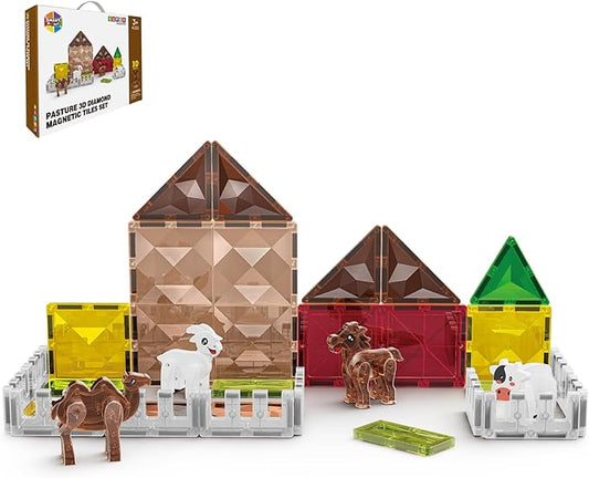 Magnetic Tiles for Kids Ages 4-8, Farm Magnet Tile Set with Animals for Toddlers Ages 3+ Boys Girls, Magnets Building Blocks Toy for Travel, Stem Educational Toys for Preschool