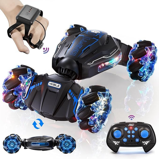 Remote Control Car, 2.4GHz 4WD Gesture Sensing RC Stunt Car, Drift Hand Controlled Twist Cars with Light & Music, Cool Birthday Gifts for Kids Boys Toy Age 6 7 8 9 10 11 12 Years Old(Blue)