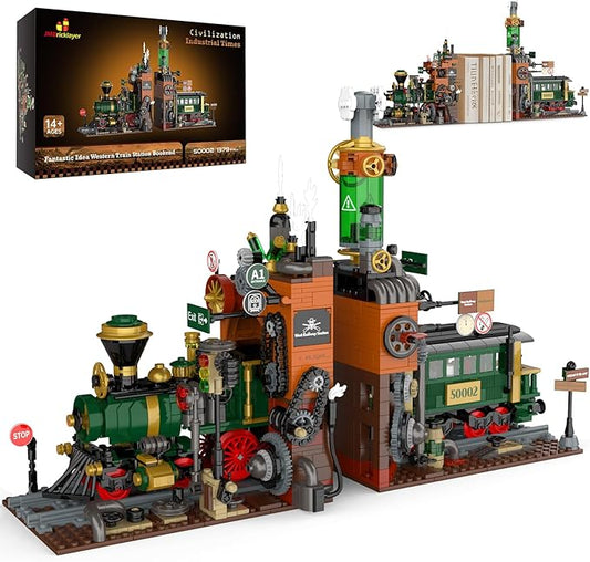 JMBricklayer Steampunk Train Station Building Set - 2 in 1 Train & Bookends Set for Adults, Home Decor & Bookshelf Organizer, Ideal Collectible Model for Boy, Girl, Teen (1379 Pcs)