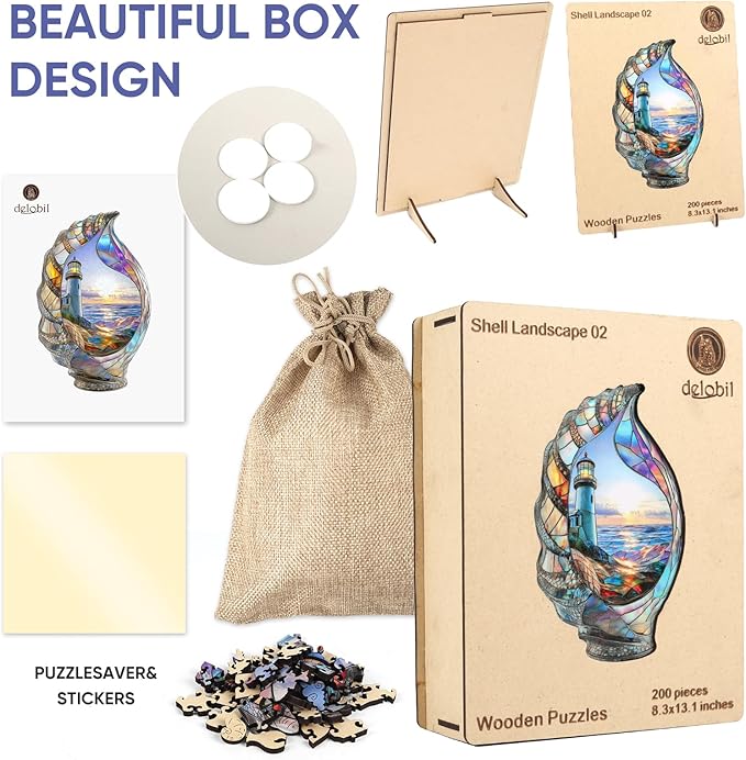 Wooden Puzzles for Adults, Shell Landscape Jigsaw Puzzles 500 Pieces, Unique Shape Puzzles for Adults and Kids, 19.8 x 12.5 Inches Medium Size, Fun Challenging Puzzles Family Game
