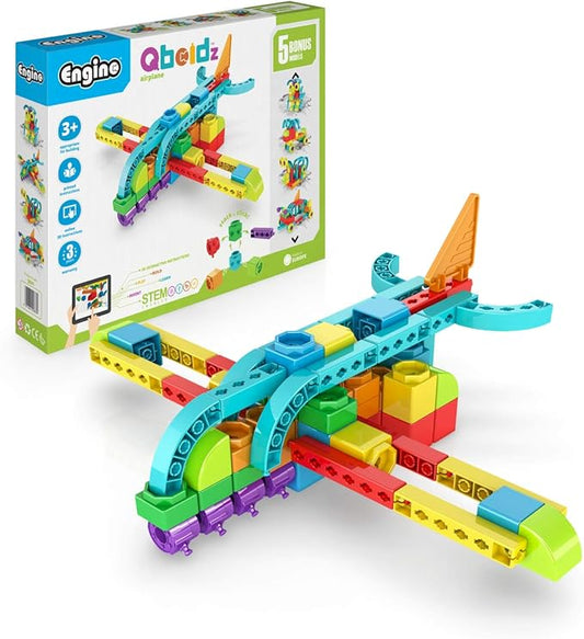 Engino: Qboidz Airplane - 5 Model Brick Building Set, Toy Construction, Coloring & Math Activities, Stack & Click Assembly, STEM Play & Learn, Kids 3+