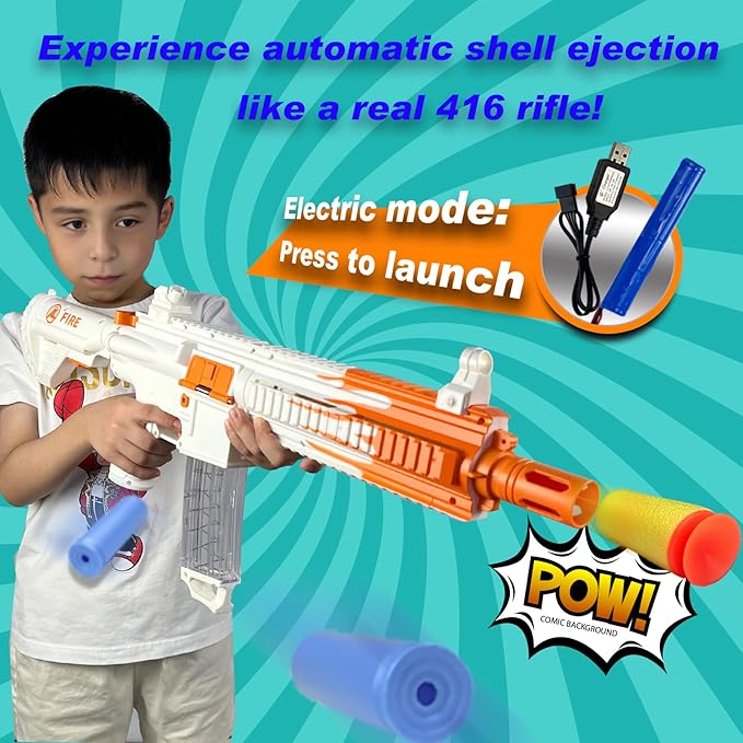 AR 15 Electric Foam Blaster with Scope, 40 Darts, 2 Magazines, 20 Shells | Automatic Ejecting Toy Gun for Boys, Teens & Adults | Outdoor & Indoor Battle Game Gift (Birthday, Christmas, Party)