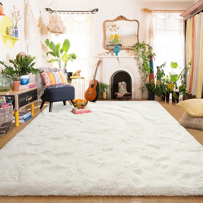 Amearea Premium Soft Fluffy Area Rug Modern Shag Carpet, 3x5 Feet, Fuzzy Shaggy Rugs for Bedroom Living Room Teen Apartment Decor, Comfortable Indoor Furry Dorm Carpets, Cream