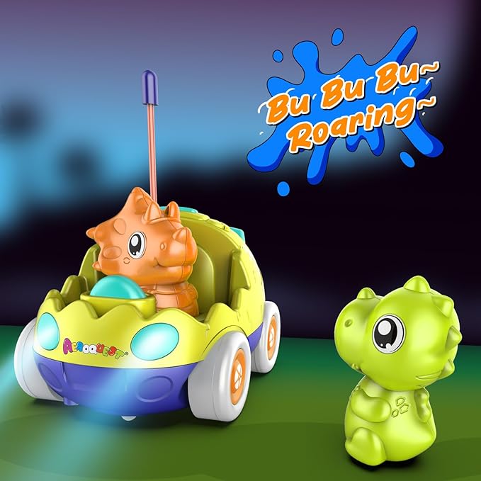 Remote Control Car for Toddlers Toddler Toys for 18+Months RC Cars with LED Lights & Music Dinosaur Toy for Kids 2 3 4 5 Years Old Birthday Gifts for 3+ Year Old Girls Boys -2 Pack