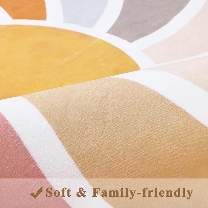 Topotdor Sun Rainbow Nursery Rugs,Colorful Boho Kids Rug Ultra Soft Washable Non Slip Area Rug for Bedroom Perschool Classroom,47"x70"