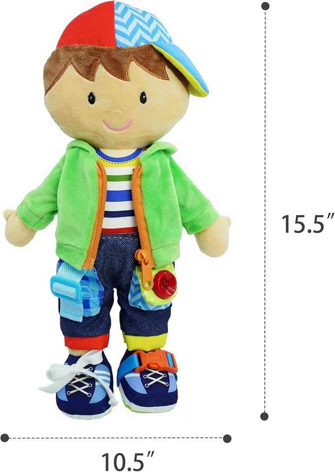 June Garden 15.5" Dressy Friends Terry - Educational Stuffed Plush Doll for Kids and Toddlers 2 Years and Up - Montessori Buckle Soft Toy