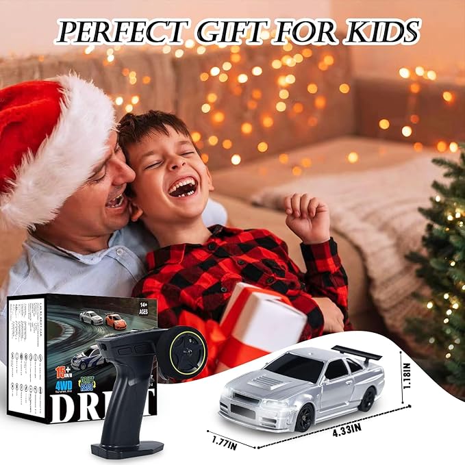 1/43 Mini RC Drift Car with Gyroscope, 2.4GHz Full Proportional High Speed Remote Control Car, RTR 4WD Fast RC Cars with LED Lights Racing Tires, Hobby RC Cars Toy Model Gift for Adults, Kids, Boys