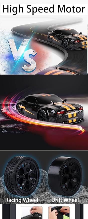 FelizWina-2.4G,1:14,High Speed Remote Control Drift Car,2 Rechargeable Battery,LED,Light up,up to 28Km/H,4WD Racing Fast Drift RC Car Vehicle Toys for Boys Girls, Xmas Birthday Gifts for Kids,1