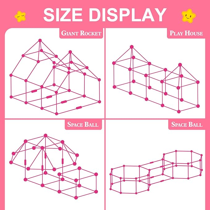 SpringFlower Fort Building Kit for Kids,STEM Construction Toys, Educational Gift for 3 4 5 6 7 8 9 10 11 12 Years Old Boys and Girls,Ultimate Creative Set for Indoor & Outdoors Activity,140 Pcs,Pink