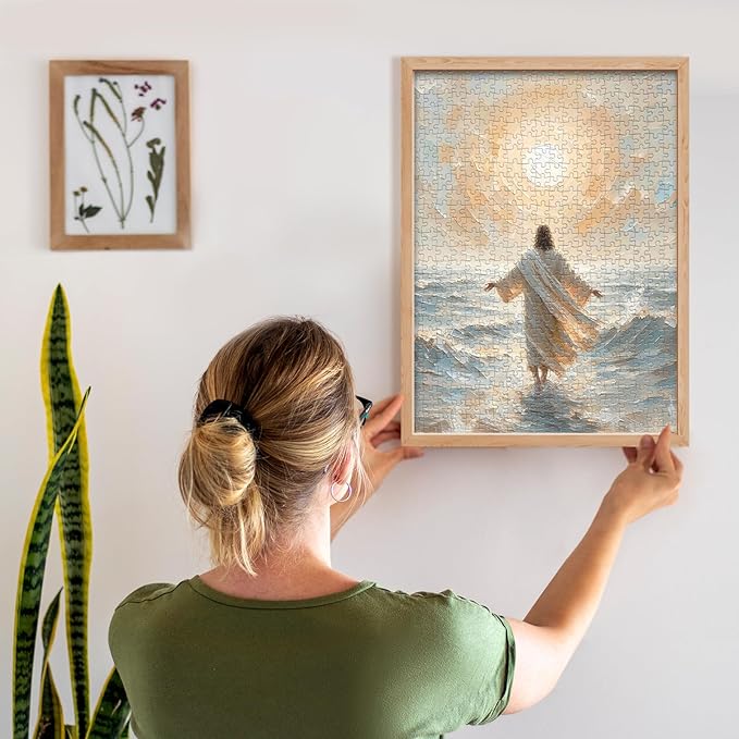 Christian Puzzles for Adults 1000 Pieces - Jesus Walking on Water - Wooden Religious Jesus Puzzles Christian Gifts for Women Men Kids