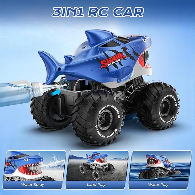 MUYOLO Amphibious Remote Control Car- 2.4GHz Shooting Waterproof RC Monster Truck, 4WD All-terrian Off-Road Water Tank Pool Toy Outdoor Summer Gifts for Kids Boys/Girls Age 6+