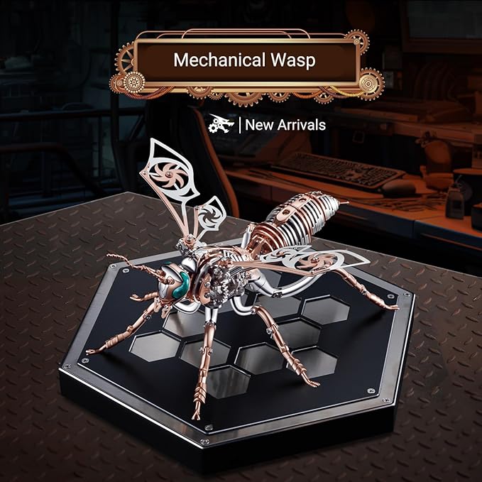 3D Metal Puzzles for Adults: Metal Model Kits 3D Metal Puzzle Mechanical Wasp Building Blocks, Difficult DIY for Assembly Gifts for Men (3D Metal Wasp-Rose Golden)