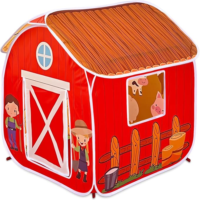 Kids Play Tent, Pop Up Barn for Kids, Indoor Outdoor Folding Portable Playhouse for Boys and Girls
