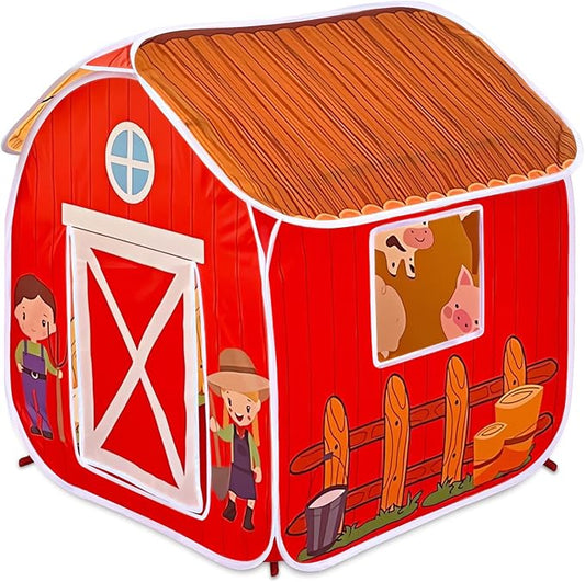 Kids Play Tent, Pop Up Barn for Kids, Indoor Outdoor Folding Portable Playhouse for Boys and Girls