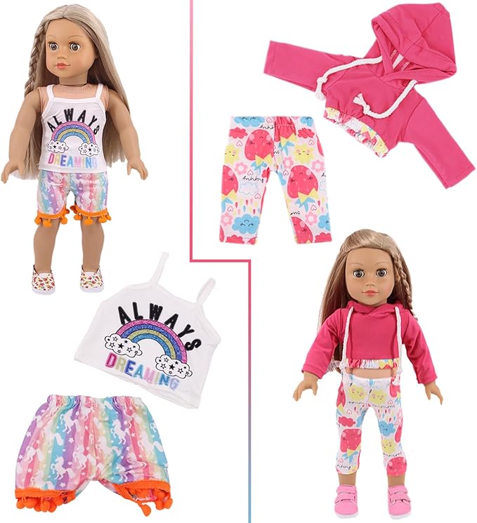 UNICORN ELEMENT 10 Sets American Doll Clothes Gift for 18 Inch Doll Clothes and Accessories Includeding 17 PCS Items Fit for 18 Inch Girl Doll