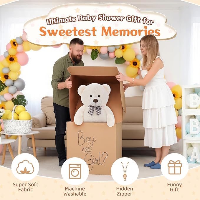 MorisMos Bow Tie Giant Teddy Bear, 39inch Large Teddy Bear Plush, Soft Big Bears for Girls Girlfriend, White