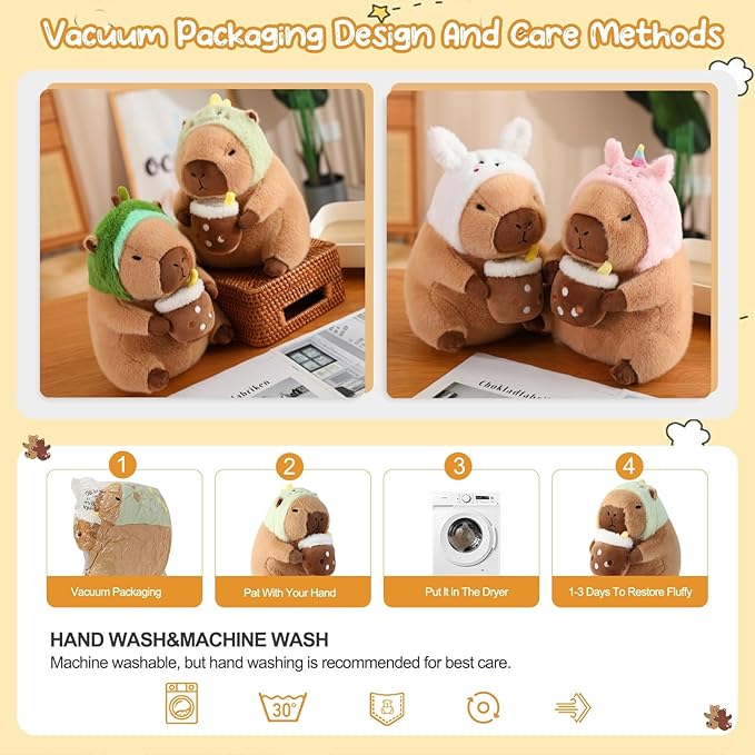 Capybara Plush Pillow Kawaii Soft Stuffed Animals Toy with Unicorn Hood Cute Capibara Plushie Gifts for Kids Girls Boys Birthday Valentine Room Decor 11 Inch