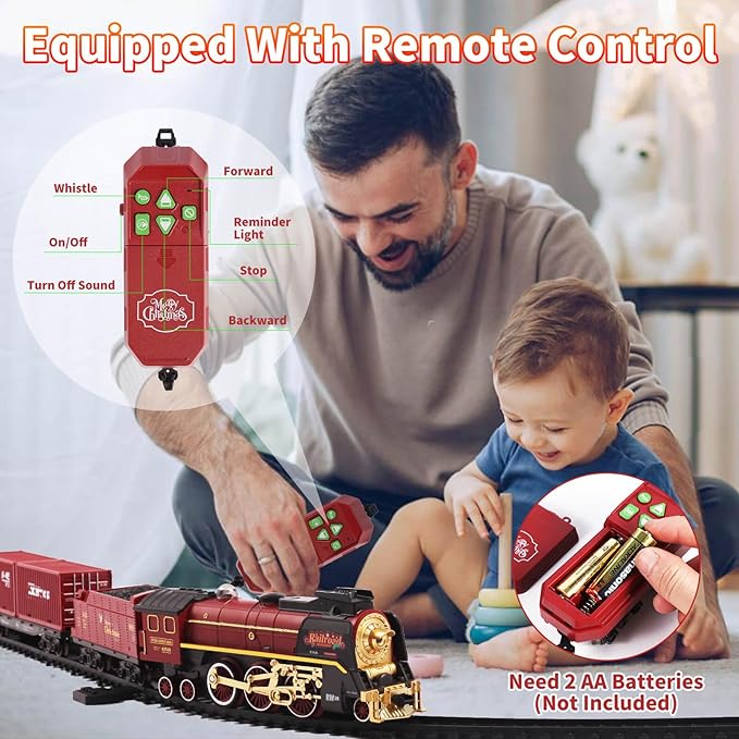 Train Set, Christmas Train Sets for Around The Tree Electric Train Set with Steam, Lights and Sound, Model Train Sets for Kids Toy Gifts for 3 4 5 6 7 8+ Years Old (Remote Control)